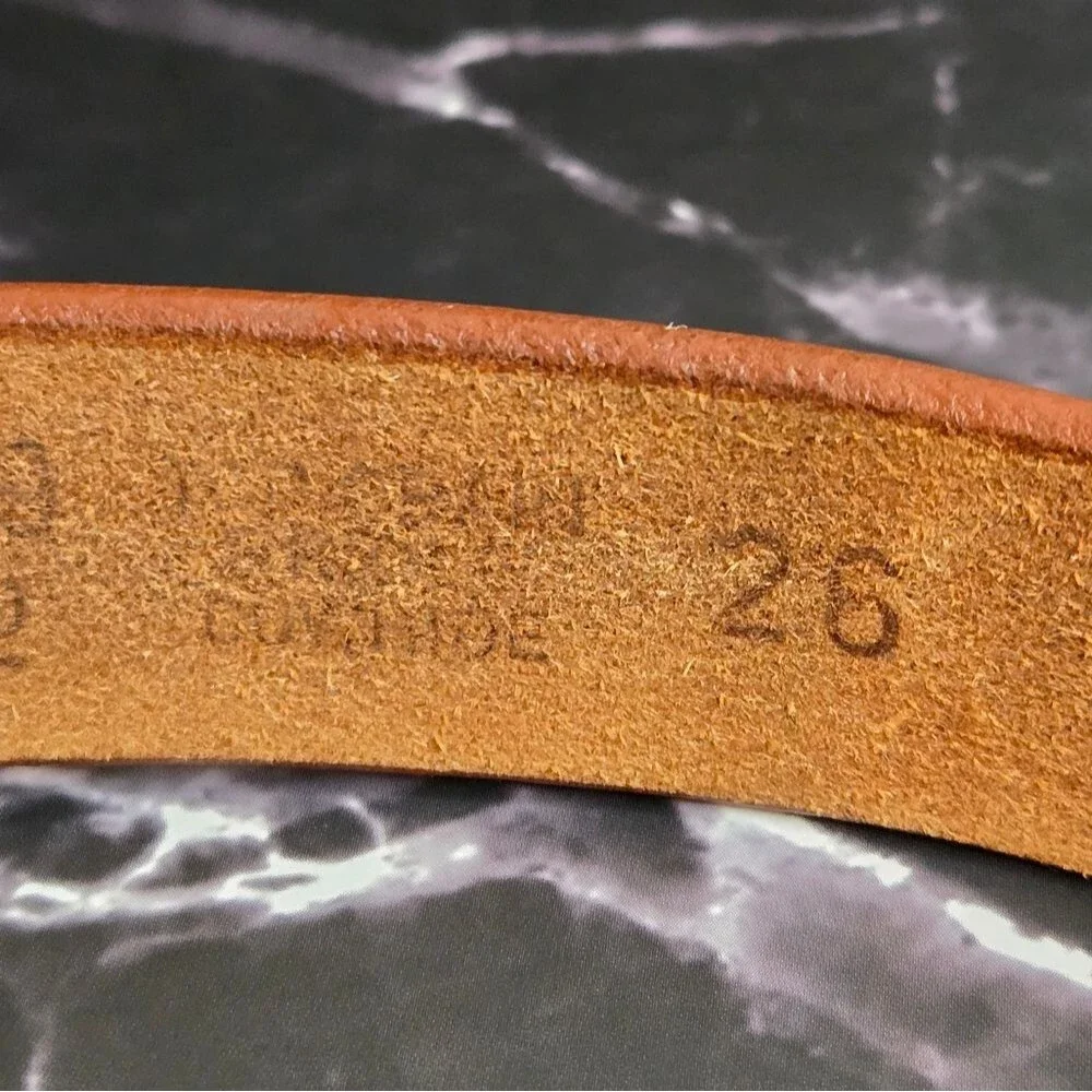 Vintage 1960's Girl Scout Youth Brown Leather Tooled Trefoil Belt w/Buckle 26